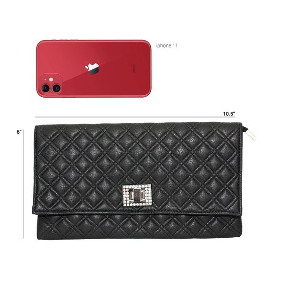 Black Cocobella Quilted Envelope Clutch | Evening Handbag | Purse - Picture 1 of 8